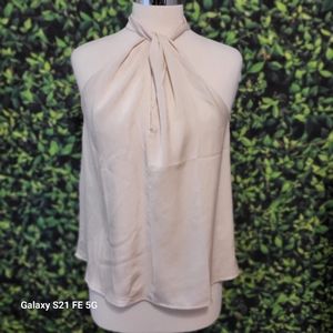 Champagne Sleeveless High Neck Twist Front Blouse Small